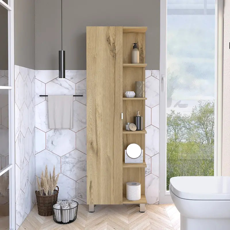 Armoire à Linge Murale avec 4 Étagères Intérieures et 5 Étagères Extérieures