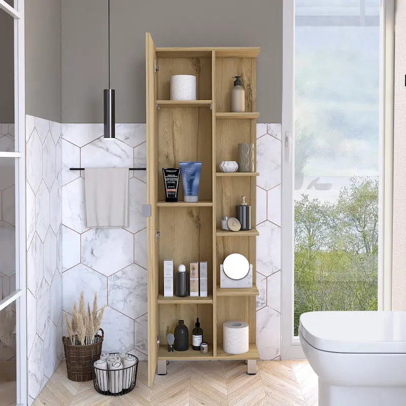Armoire à Linge Murale avec 4 Étagères Intérieures et 5 Étagères Extérieures