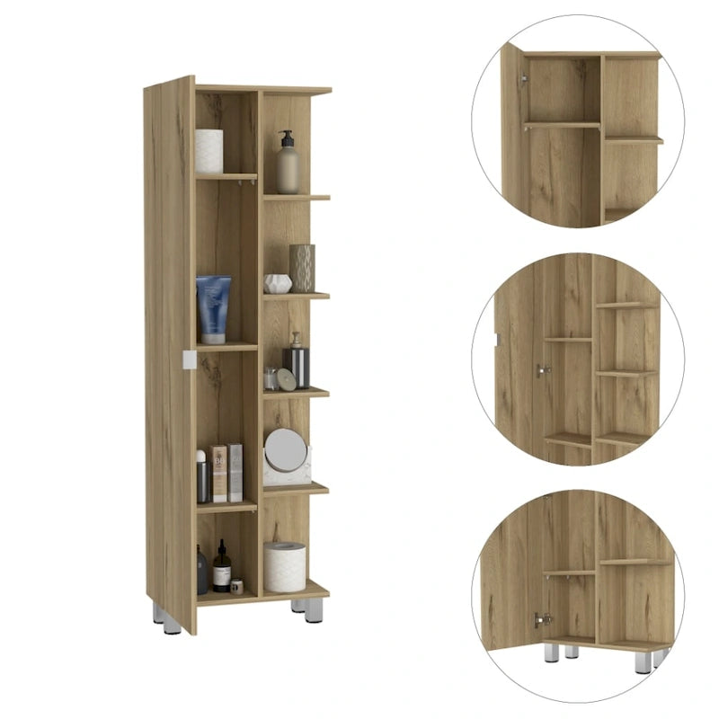 Armoire à Linge Murale avec 4 Étagères Intérieures et 5 Étagères Extérieures