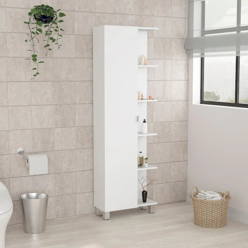 Armoire à Linge Murale avec 4 Étagères Intérieures et 5 Étagères Extérieures