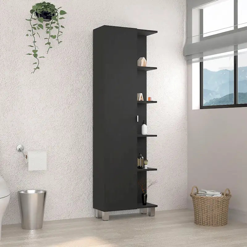 Armoire à Linge Murale avec 4 Étagères Intérieures et 5 Étagères Extérieures