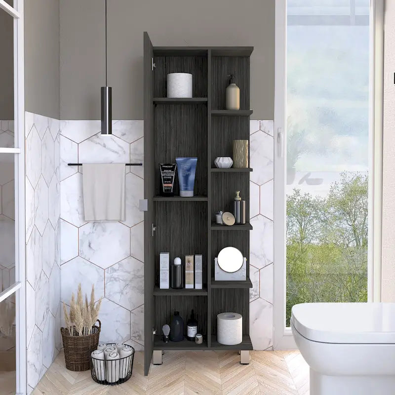 Armoire à Linge Murale avec 4 Étagères Intérieures et 5 Étagères Extérieures