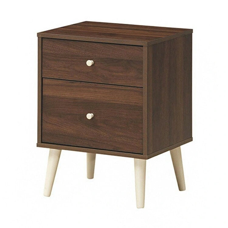 Table de chevet à 2 tiroirs avec pieds en caoutchouc - Noyer - 18 x 16 x 24,5 (L x l x H)