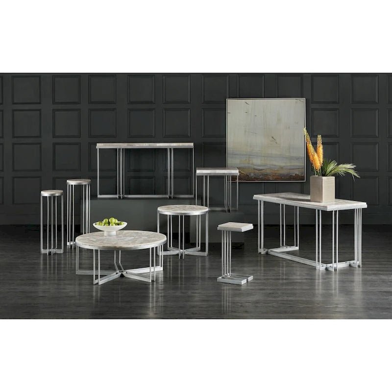 Table basse ronde Onyx et Acier, diamètre 42