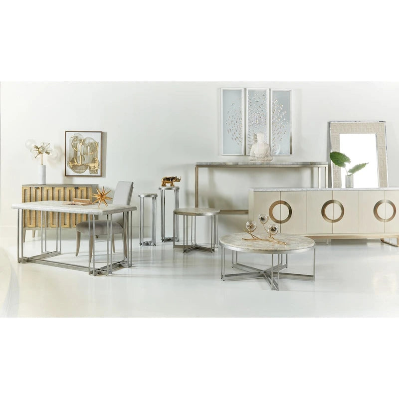 Table basse ronde Onyx et Acier, diamètre 42