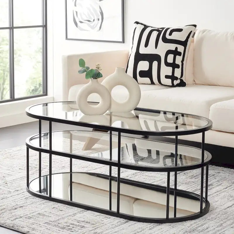 Table basse en verre Art Déco à 3 étagères - 42Lx21Px17H