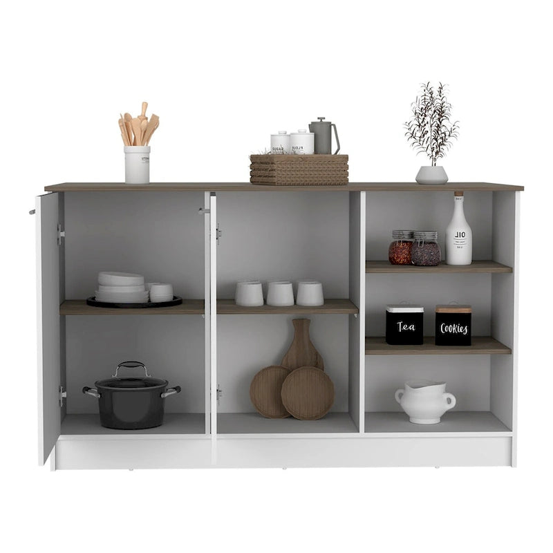 Îlot de cuisine pour salle à manger, cuisine, blanc / marron foncé