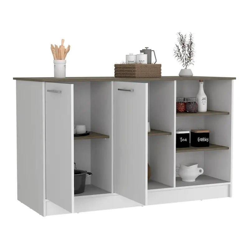 Îlot de cuisine pour salle à manger, cuisine, blanc / marron foncé