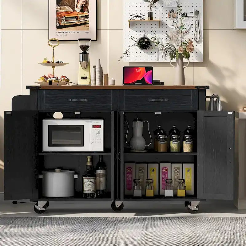 53,5 Îlot de cuisine de style campagnard avec prise de courant, abattant et rangement mobile
