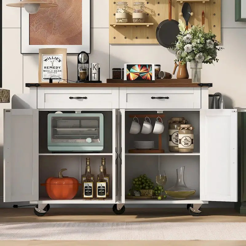 53,5 Îlot de cuisine de style campagnard avec prise de courant, abattant et rangement mobile