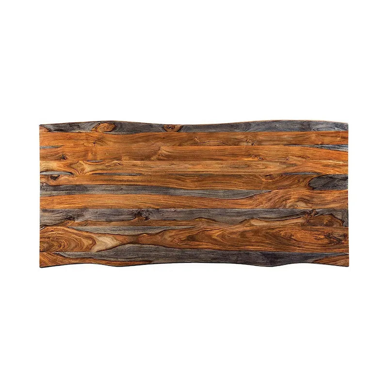 Table à manger rectangulaire de 80 pouces, bord vif, base en fer, brun châtaigne
