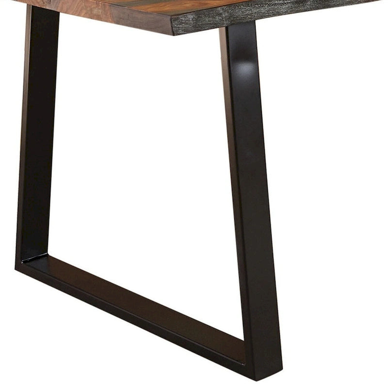Table à manger rectangulaire de 80 pouces, bord vif, base en fer, brun châtaigne