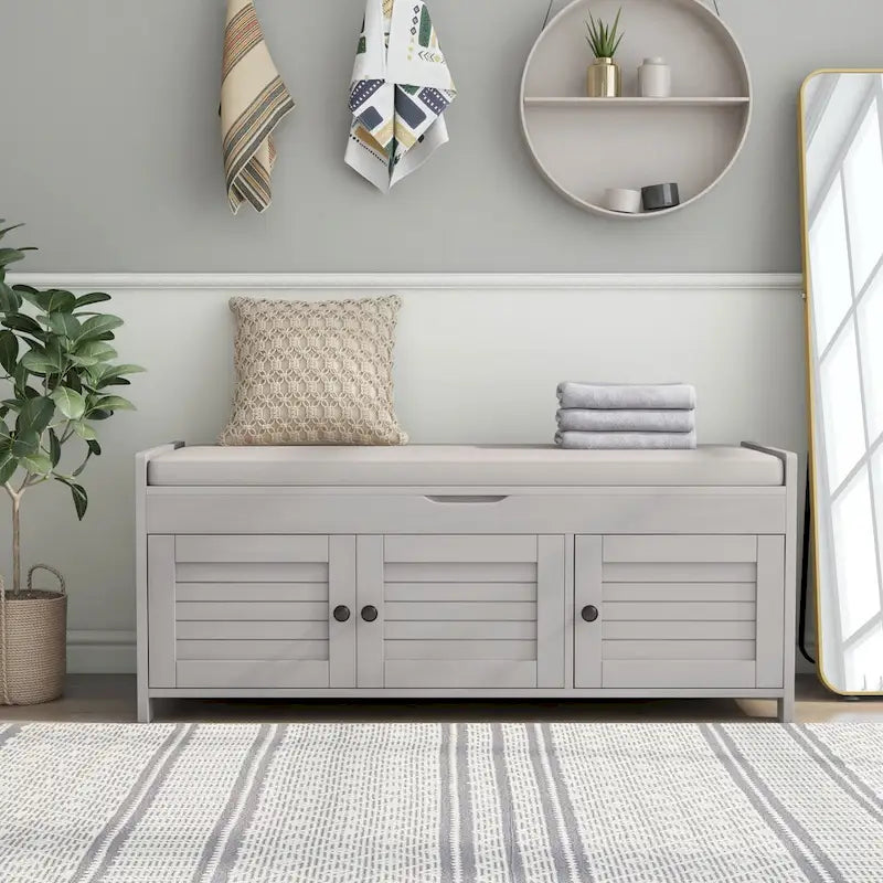 Banc à chaussures de rangement avec 3 portes à volets et coussin amovible