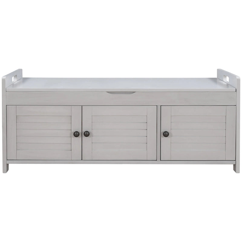Banc à chaussures de rangement avec 3 portes à volets et coussin amovible