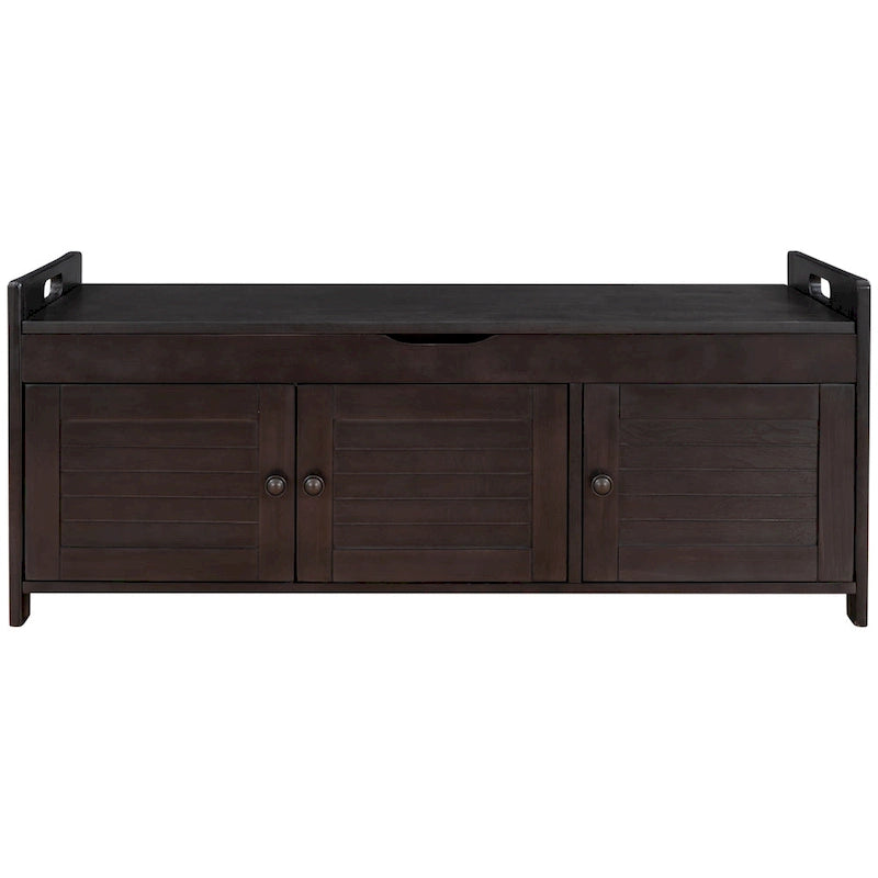 Banc à chaussures de rangement avec 3 portes à volets et coussin amovible