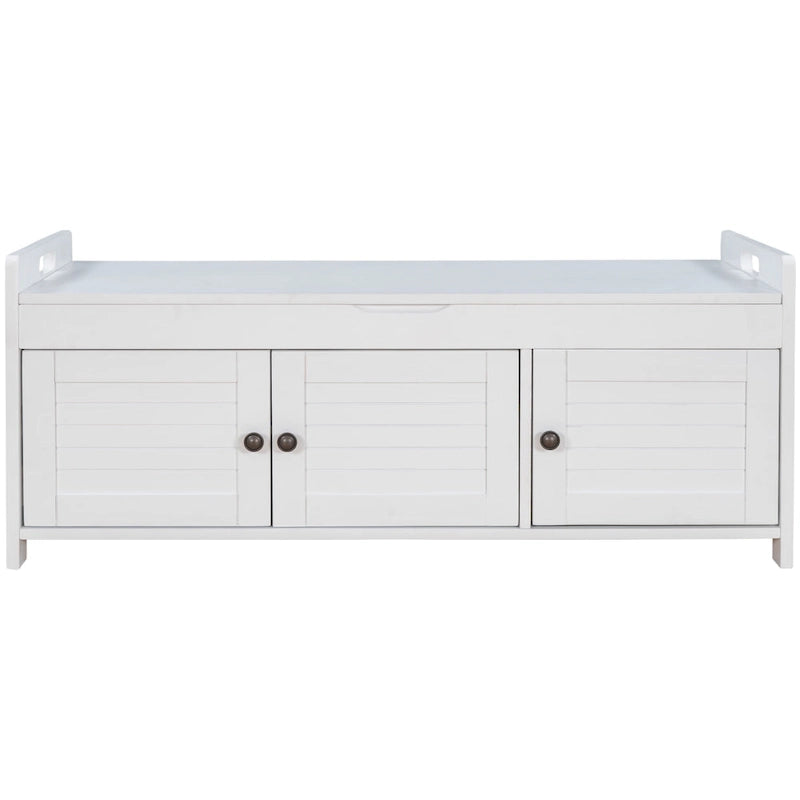 Banc à chaussures de rangement avec 3 portes à volets et coussin amovible
