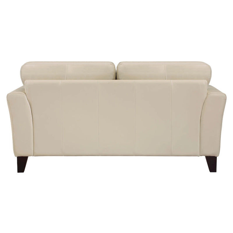 Causeuse de 180 cm en cuir fleur et croûte de cuir crème, bois massif marron