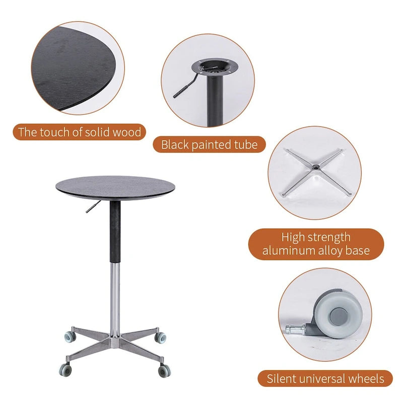 Table de bar mobile réglable Table de pub Pivotement à 360 ° Base en étoile en aluminium Hauteur de comptoir de bar mobile pour bureau debout Bistro