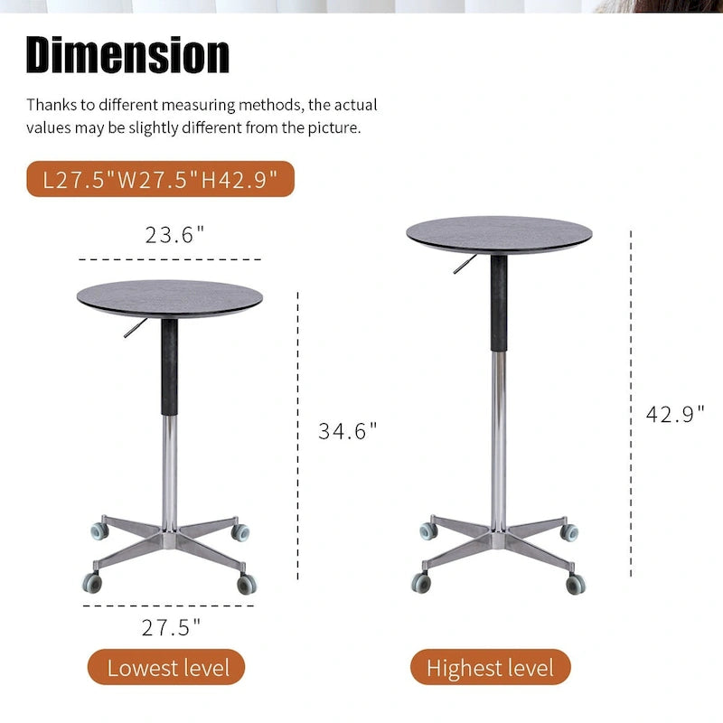 Table de bar mobile réglable Table de pub Pivotement à 360 ° Base en étoile en aluminium Hauteur de comptoir de bar mobile pour bureau debout Bistro