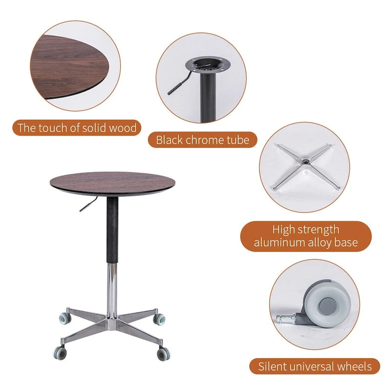 Table de bar mobile réglable Table de pub Pivotement à 360 ° Base en étoile en aluminium Hauteur de comptoir de bar mobile pour bureau debout Bistro