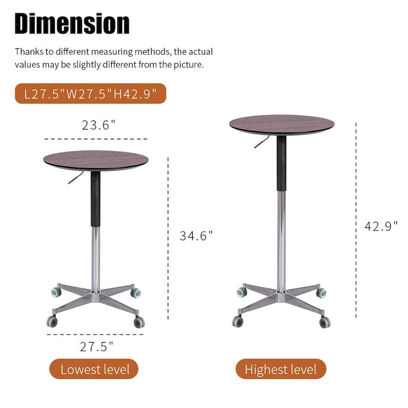 Table de bar mobile réglable Table de pub Pivotement à 360 ° Base en étoile en aluminium Hauteur de comptoir de bar mobile pour bureau debout Bistro