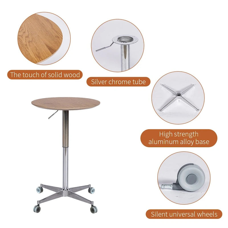 Table de bar mobile réglable Table de pub Pivotement à 360 ° Base en étoile en aluminium Hauteur de comptoir de bar mobile pour bureau debout Bistro