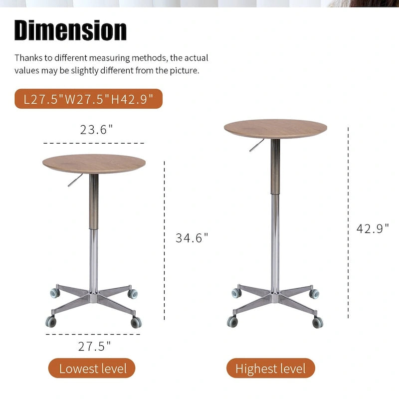 Table de bar mobile réglable Table de pub Pivotement à 360 ° Base en étoile en aluminium Hauteur de comptoir de bar mobile pour bureau debout Bistro