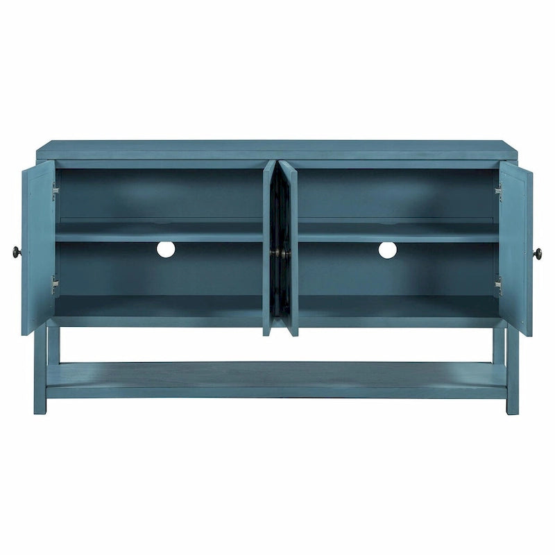 Élégante console rétro avec portes miroir, étagères spacieuses et pieds durables en bois d'acacia