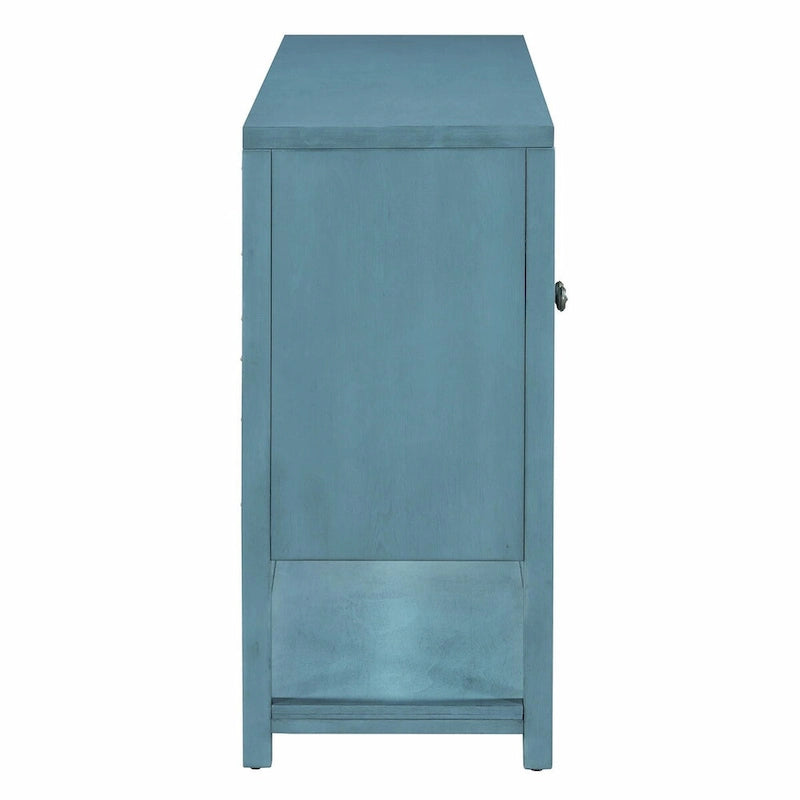 Élégante console rétro avec portes miroir, étagères spacieuses et pieds durables en bois d'acacia