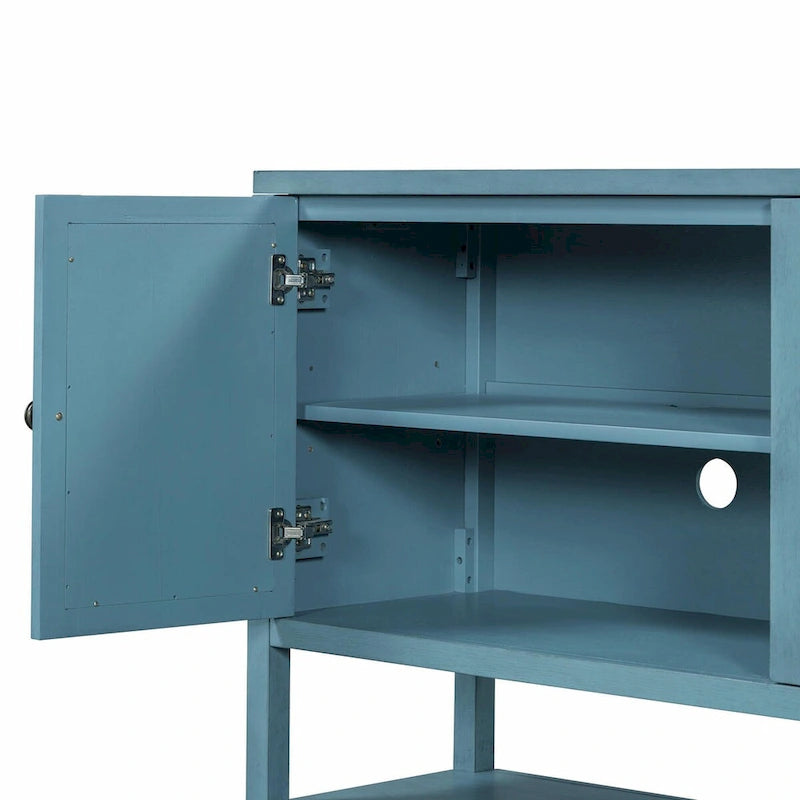 Élégante console rétro avec portes miroir, étagères spacieuses et pieds durables en bois d'acacia