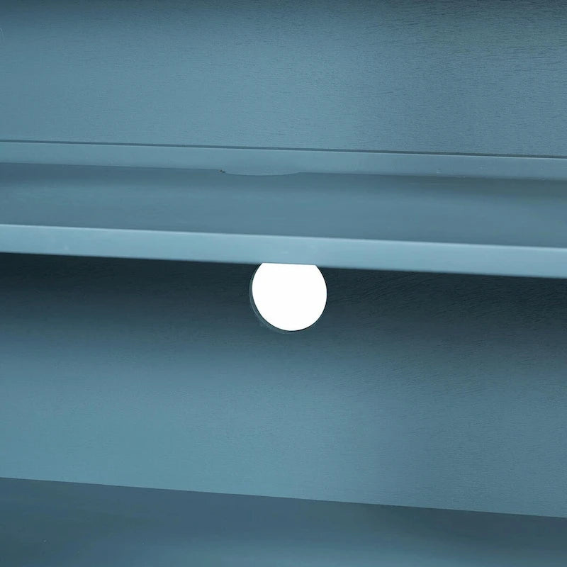 Élégante console rétro avec portes miroir, étagères spacieuses et pieds durables en bois d'acacia