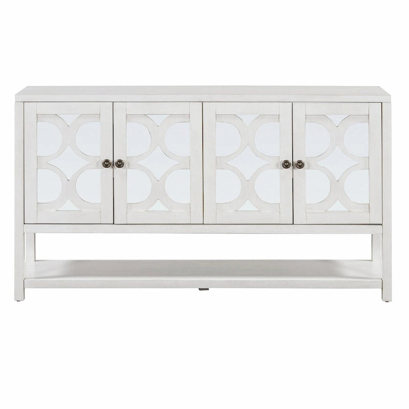 Élégante console rétro avec portes miroir, étagères spacieuses et pieds durables en bois d'acacia