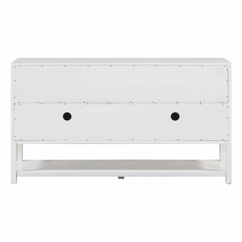 Élégante console rétro avec portes miroir, étagères spacieuses et pieds durables en bois d'acacia