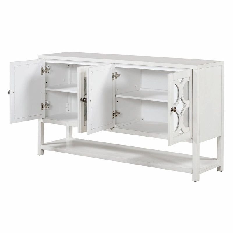 Élégante console rétro avec portes miroir, étagères spacieuses et pieds durables en bois d'acacia