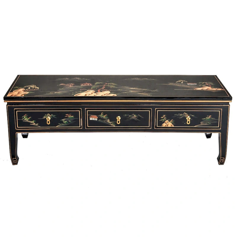 Table basse en laque noire - Paysage