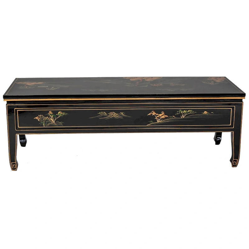 Table basse en laque noire - Paysage