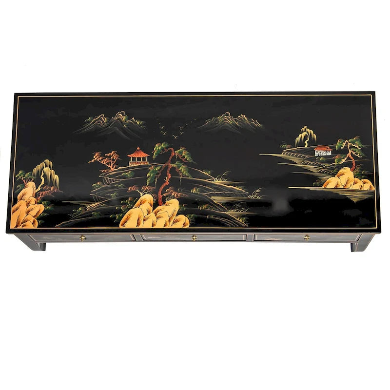 Table basse en laque noire - Paysage