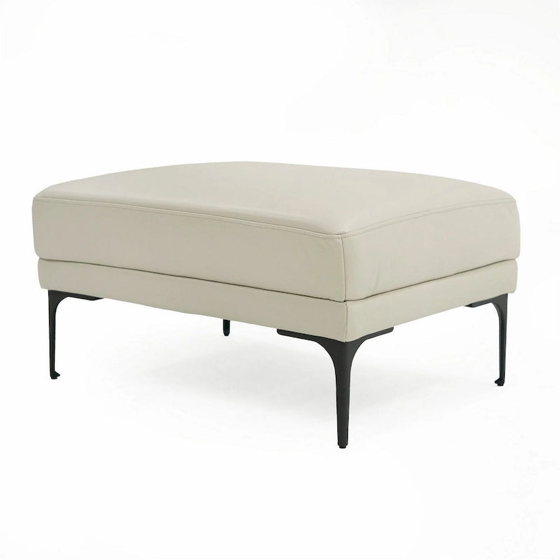 Ottoman rembourré rectangulaire de 30 pouces - Cuir véritable gris clair
