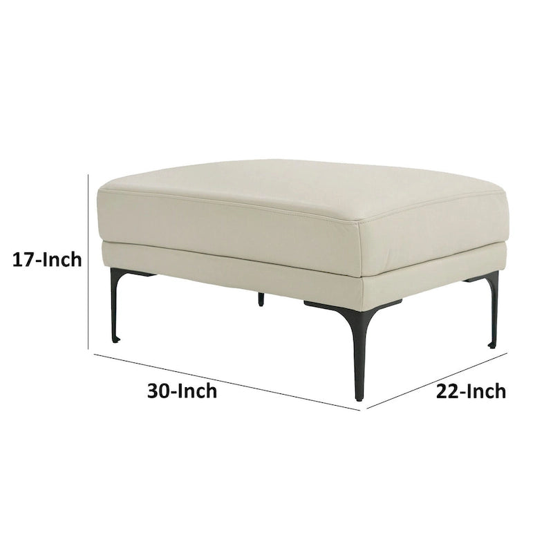 Ottoman rembourré rectangulaire de 30 pouces - Cuir véritable gris clair