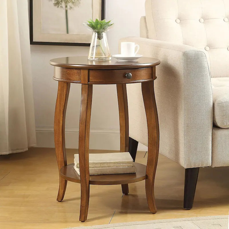 Table d'appoint noyer et noir avec tiroir - 18 diam. x 24 H