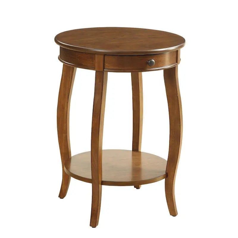 Table d'appoint noyer et noir avec tiroir - 18 diam. x 24 H