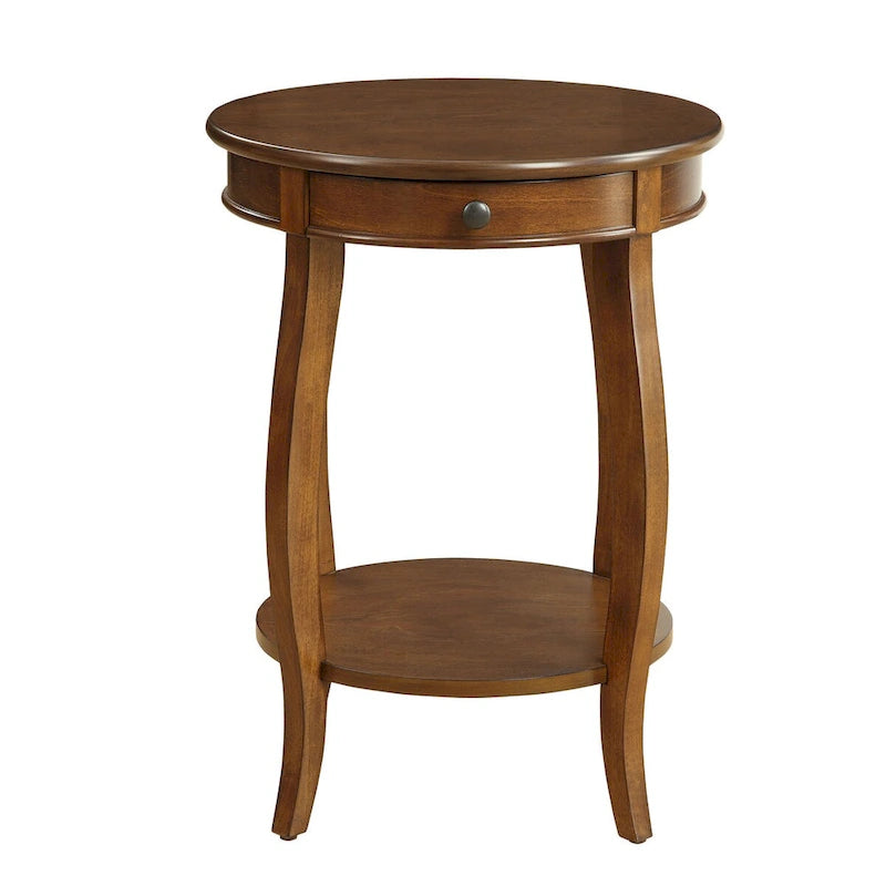 Table d'appoint noyer et noir avec tiroir - 18 diam. x 24 H