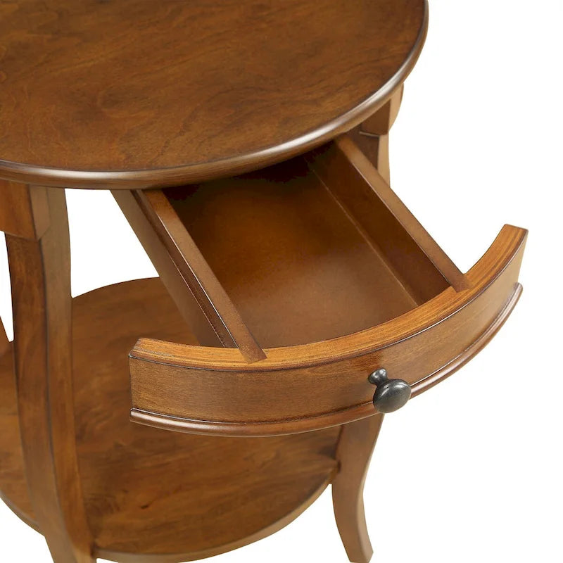 Table d'appoint noyer et noir avec tiroir - 18 diam. x 24 H