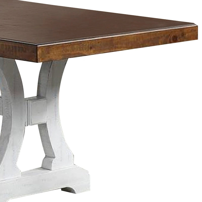 Table de salle à manger avec piètement tréteaux et rallonge, noir et marron