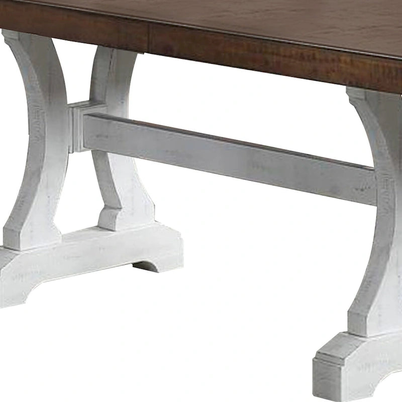 Table de salle à manger avec piètement tréteaux et rallonge, noir et marron