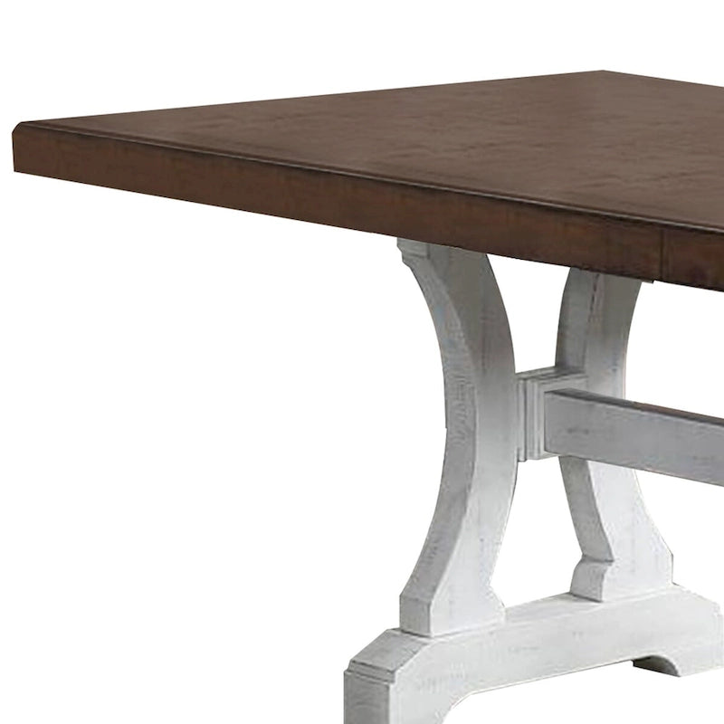 Table de salle à manger avec piètement tréteaux et rallonge, noir et marron