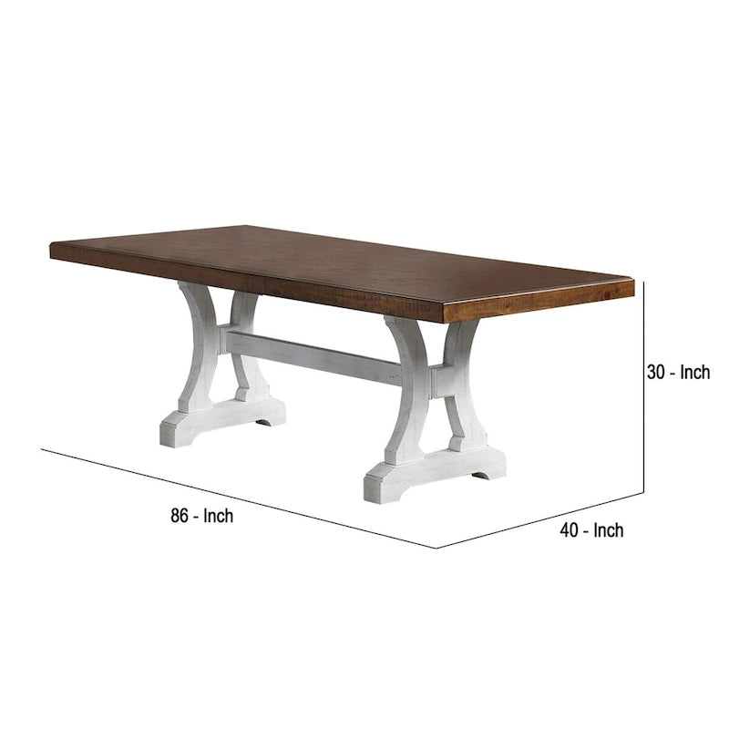 Table de salle à manger avec piètement tréteaux et rallonge, noir et marron