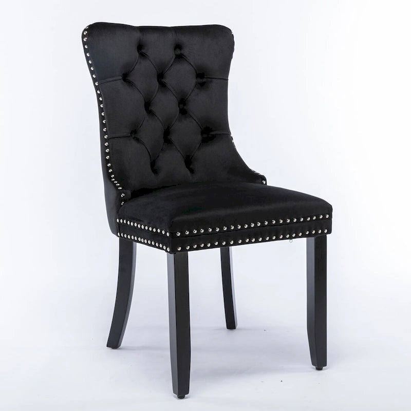 Chaise de salle à manger contemporaine capitonnée haut de gamme en velours massif avec pieds en bois et clous, lot de 2