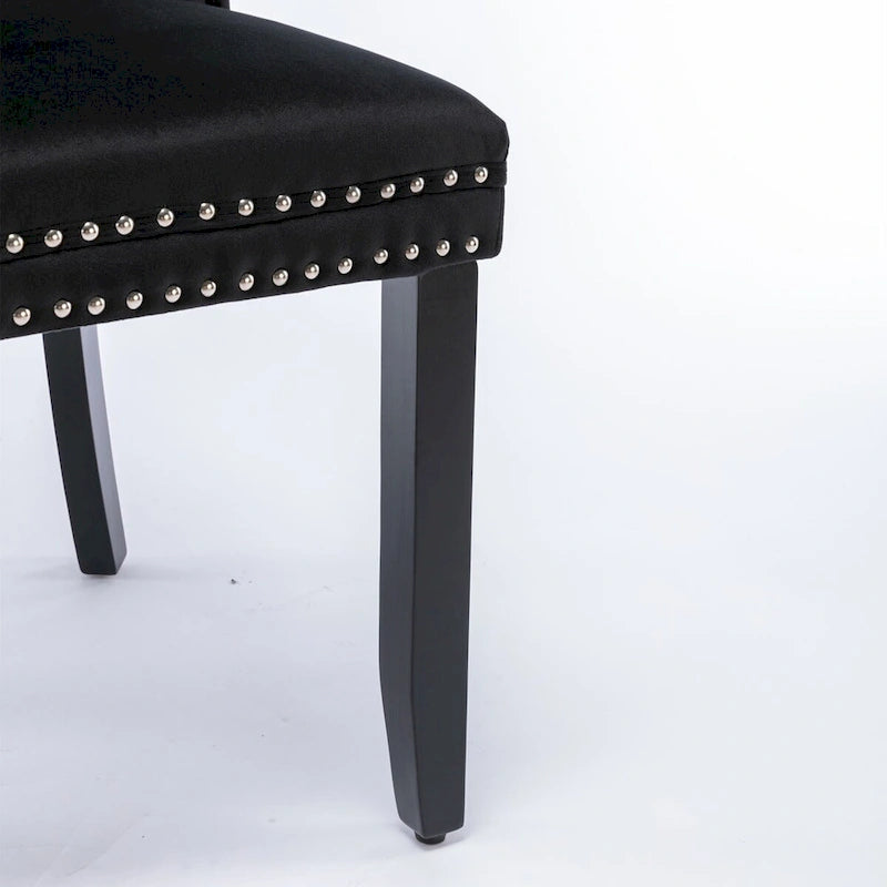Chaise de salle à manger contemporaine capitonnée haut de gamme en velours massif avec pieds en bois et clous, lot de 2