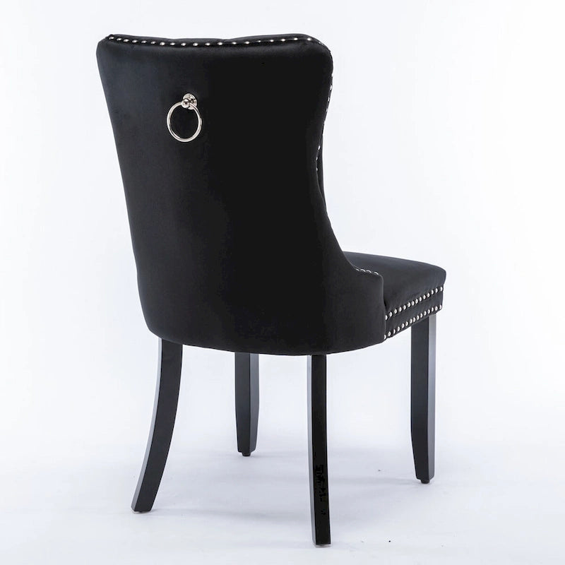 Chaise de salle à manger contemporaine capitonnée haut de gamme en velours massif avec pieds en bois et clous, lot de 2
